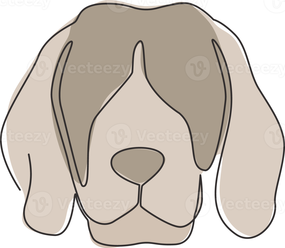 One continuous line drawing of simple cute beagle puppy dog head icon. Mammals animal logo emblem vector concept. Dynamic single line draw design graphic illustration png