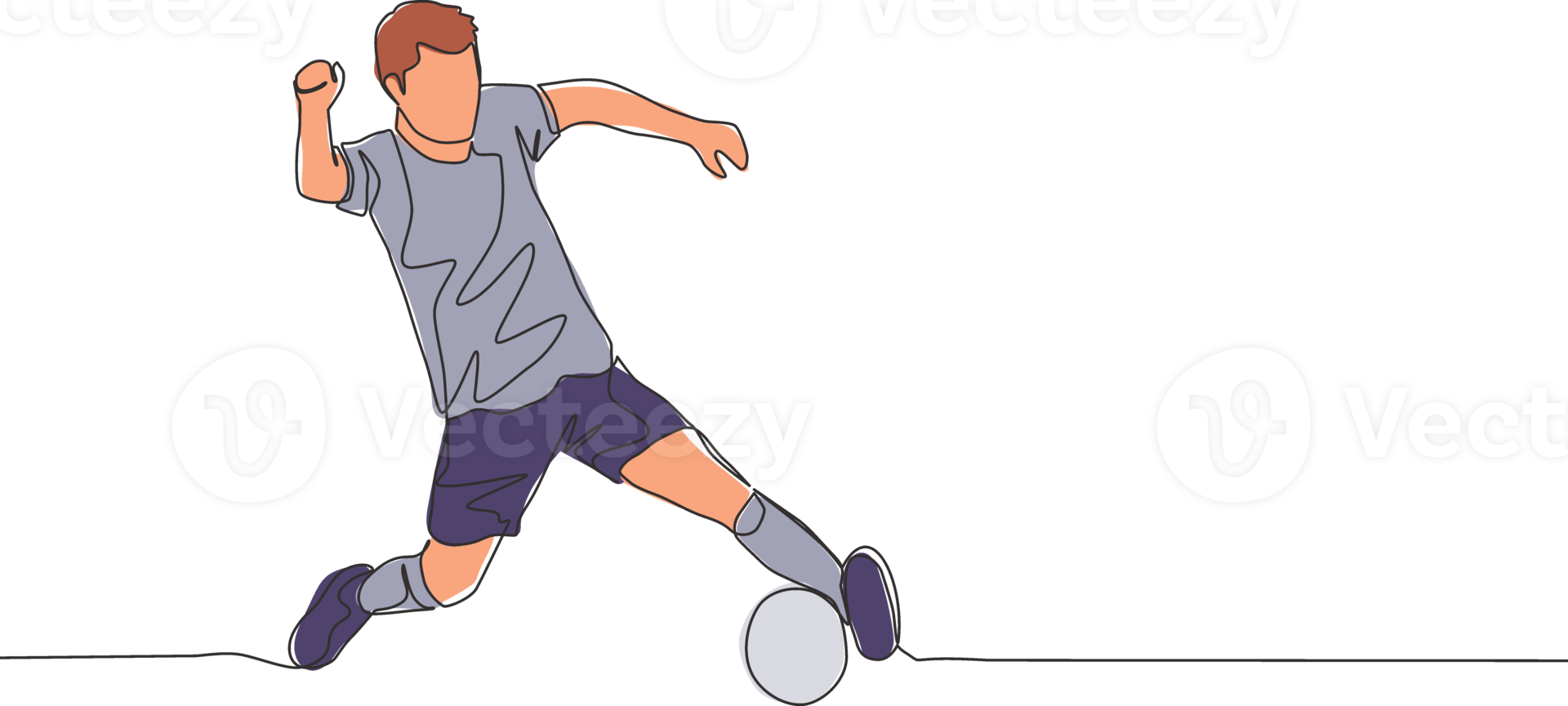 One single line drawing of young football player with short sleeve shirt training to control the ball. Soccer match sports concept. Continuous line draw design vector illustration png