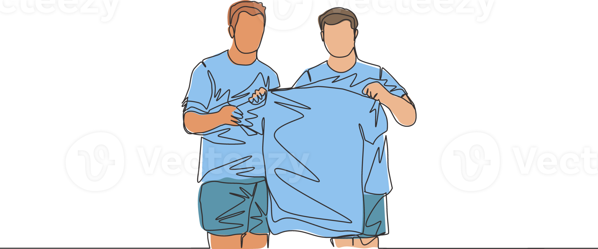 Single continuous line drawing of club manager introduce newly recruited football player at press conference from the transfer window to the fans. One line draw design vector illustration png