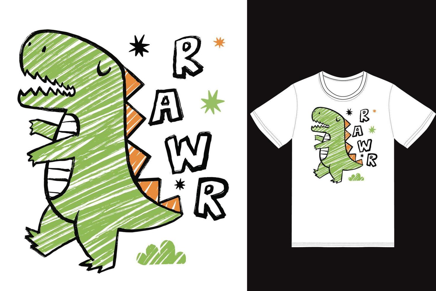 Cute dino rawr illustration with tshirt design premium vector