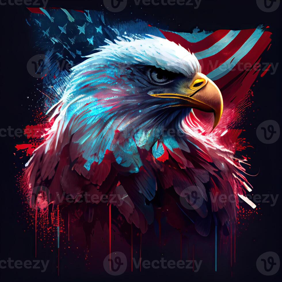 eagle and USA flag national poster. American Bald Eagle - a symbol of America with flag. Bald eagle on american flag background created. photo