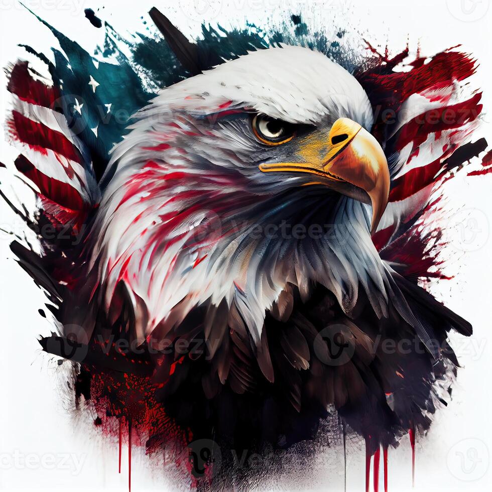 eagle and USA flag national poster. American Bald Eagle - a symbol of America with flag. Bald eagle on american flag background created. photo