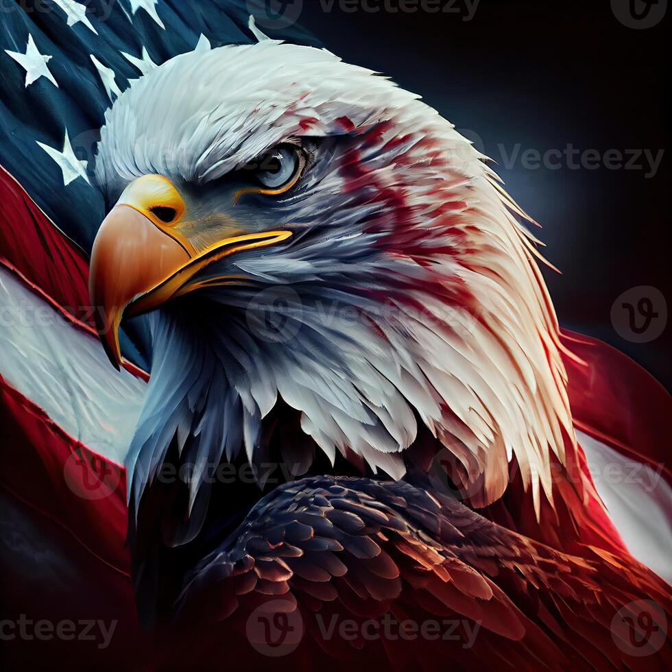 eagle and USA flag national poster. American Bald Eagle a symbol of