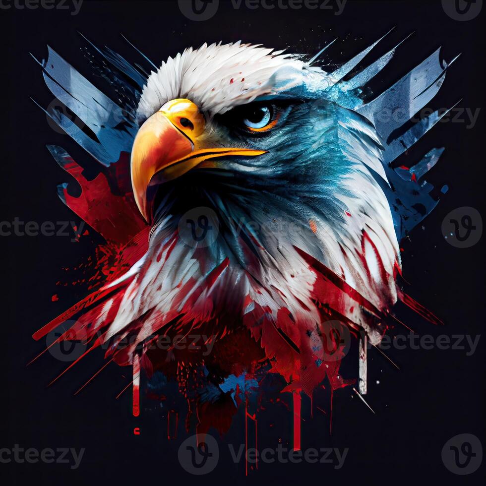 eagle and USA flag national poster. American Bald Eagle - a symbol of America with flag. Bald eagle on american flag background created. photo