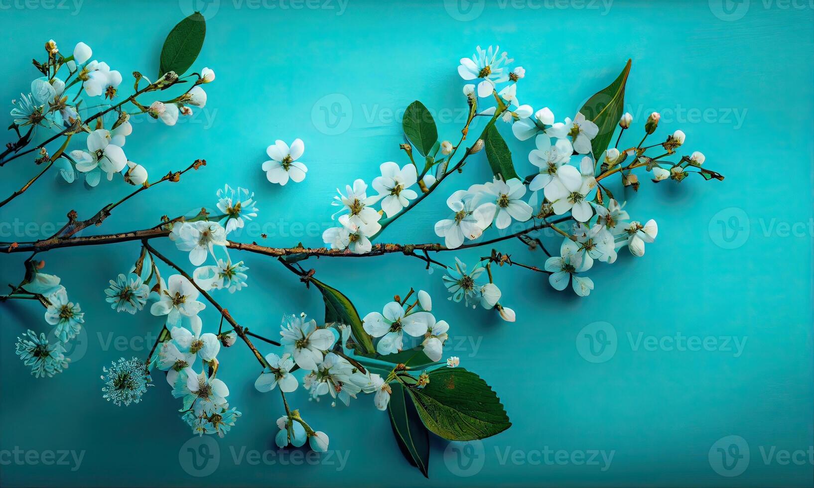 Premium Photo  Blue floral background blooming tree and flowers
