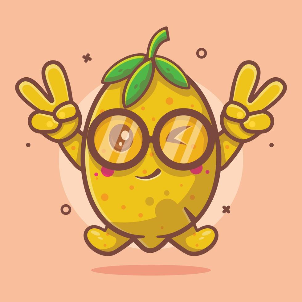 cute lemon character mascot with peace sign hand gesture isolated cartoon in flat style design vector