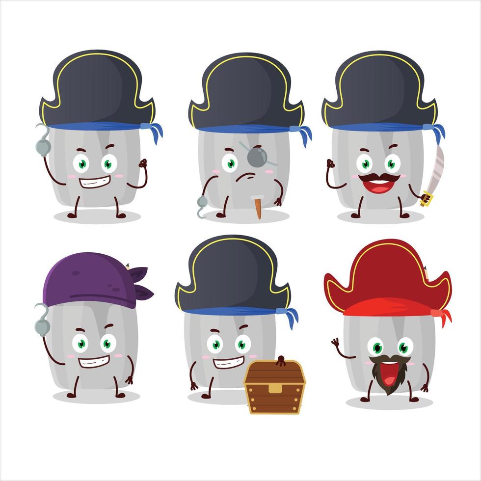 dibujos animados personaje de vaso de lápiz con varios piratas emoticones vector