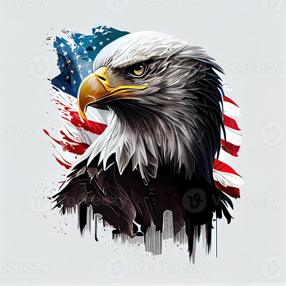 eagle and USA flag national poster. American Bald Eagle - a symbol of America with flag. Bald eagle on american flag background created. photo