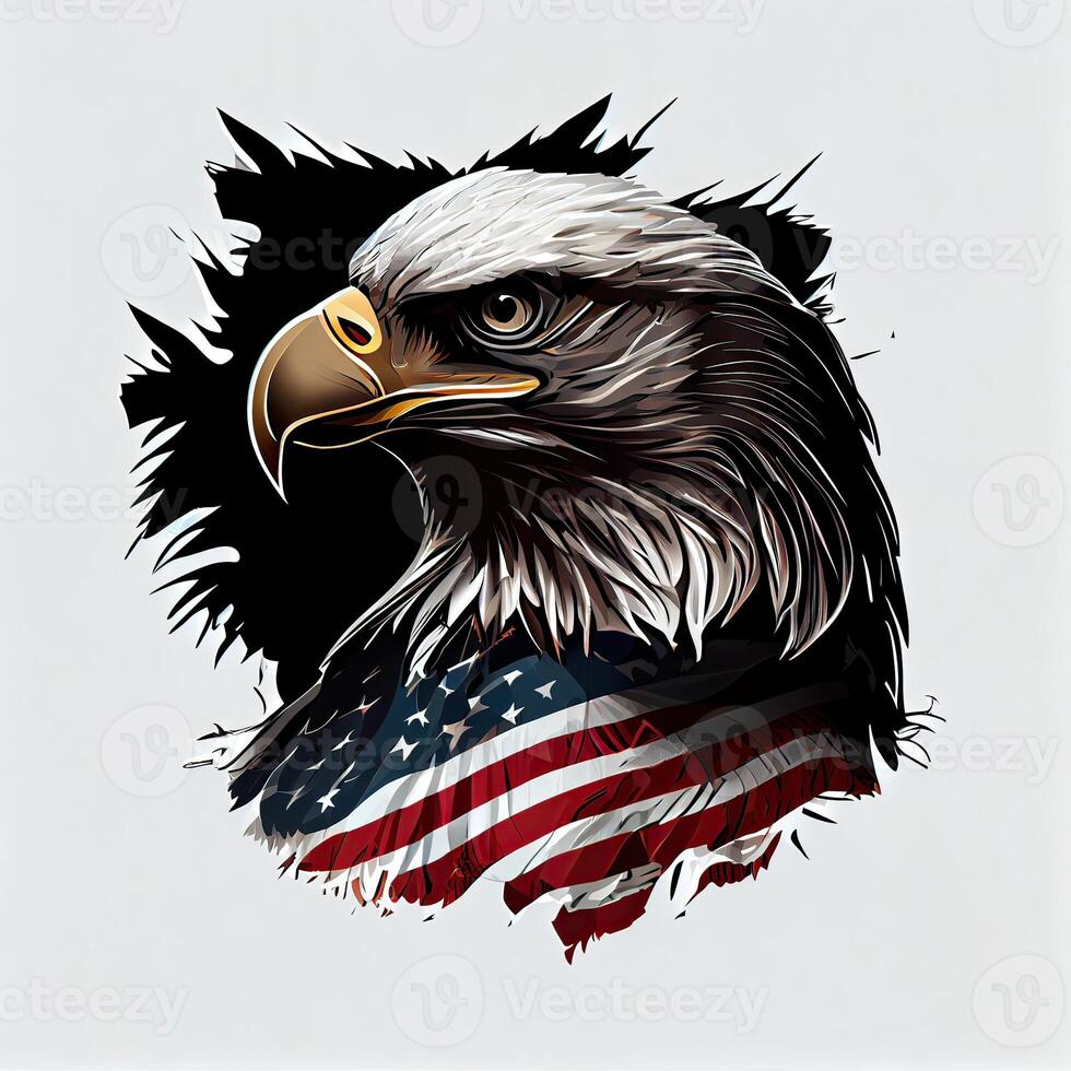 eagle and USA flag national poster. American Bald Eagle - a symbol of America with flag. Bald eagle on american flag background created. photo