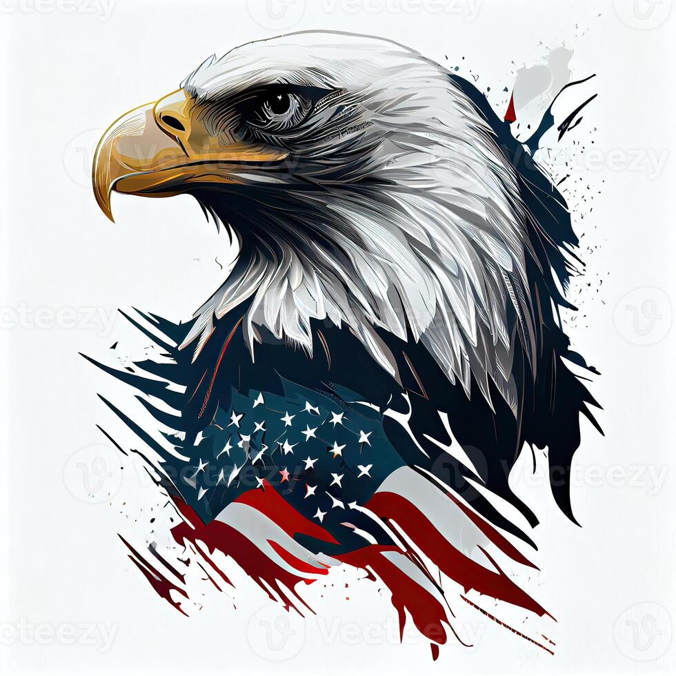 eagle and USA flag national poster. American Bald Eagle - a symbol of America with flag. Bald eagle on american flag background created. photo