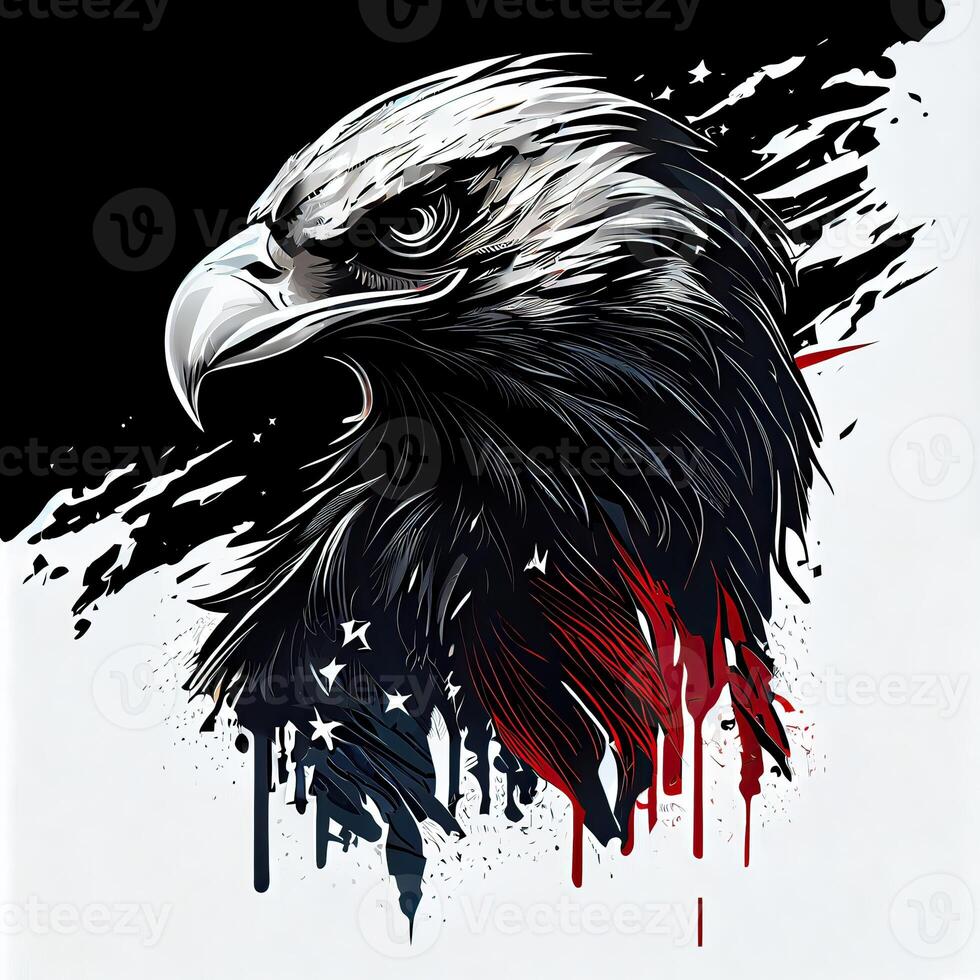 eagle and USA flag national poster. American Bald Eagle - a symbol of America with flag. Bald eagle on american flag background created. photo