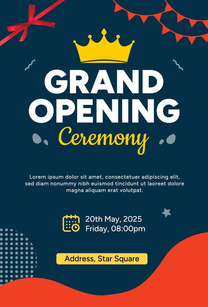 Vector grand opening ceremony flyer or template design with event details for advertising