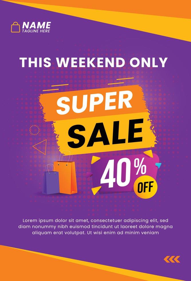 Sale Poster weekend sale Templete discount upto 40 off sale flyer vector