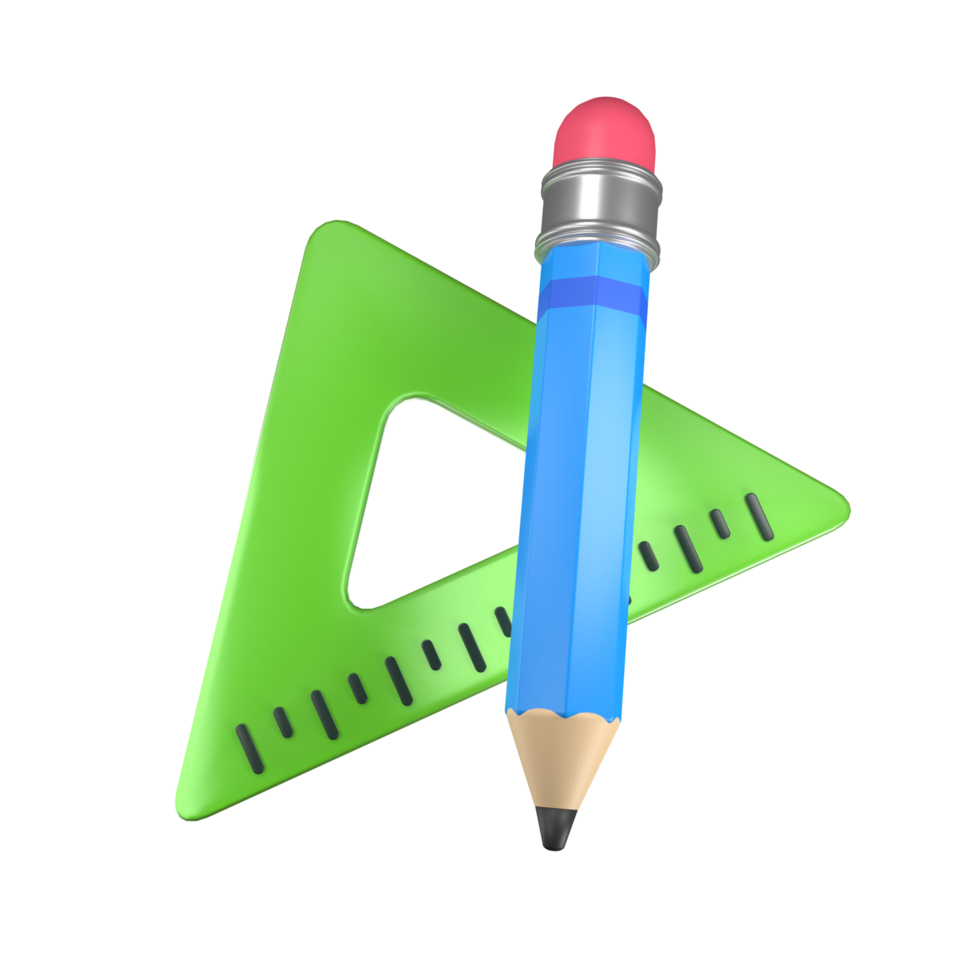 Pencil and Ruler Create 3D illustration png