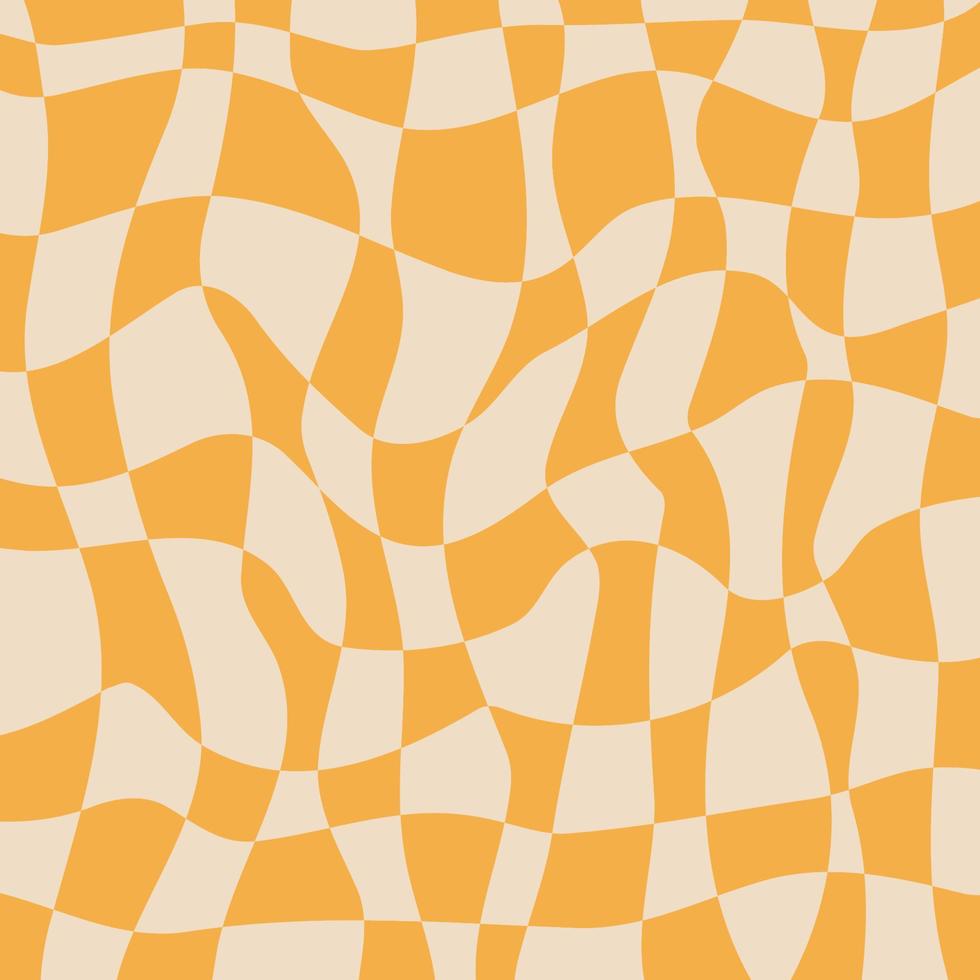Retro Groovy wavy psychedelic checkerboard in pale pastel colors. Y2K, phone case background from the 90s. Hippie chessboard template. Psychedelic retro design from the 60s 70s. vector