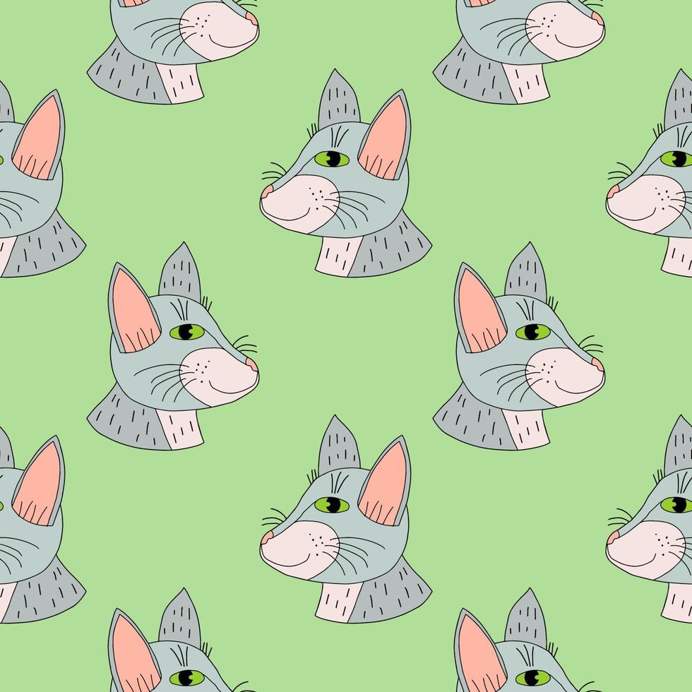 Cartoon doodle cat's muzzle seamless pattern. Cat owner background. vector