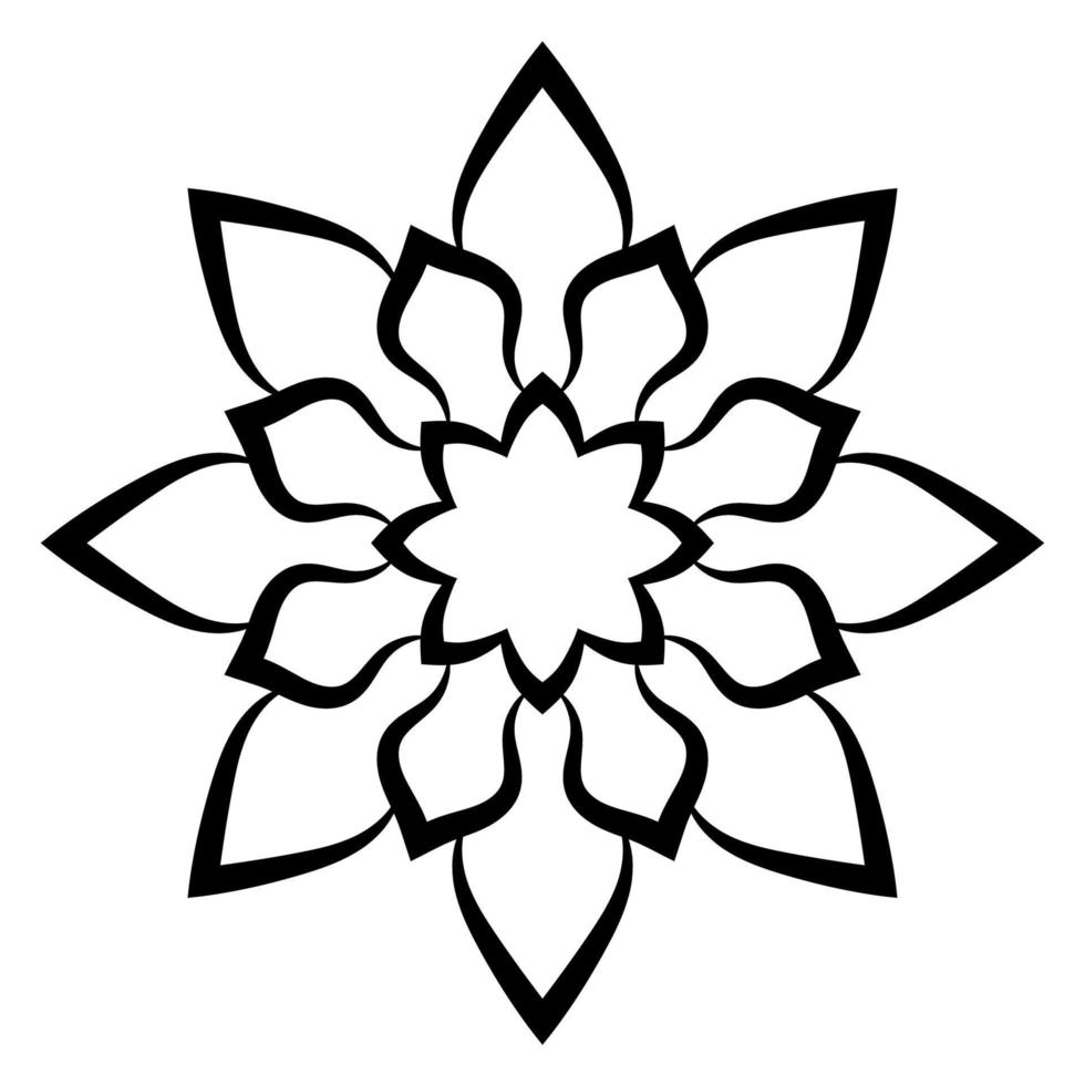Black outline flower mandala. Doodle round decorative element for coloring book isolated on white background. Floral geometric circle. vector