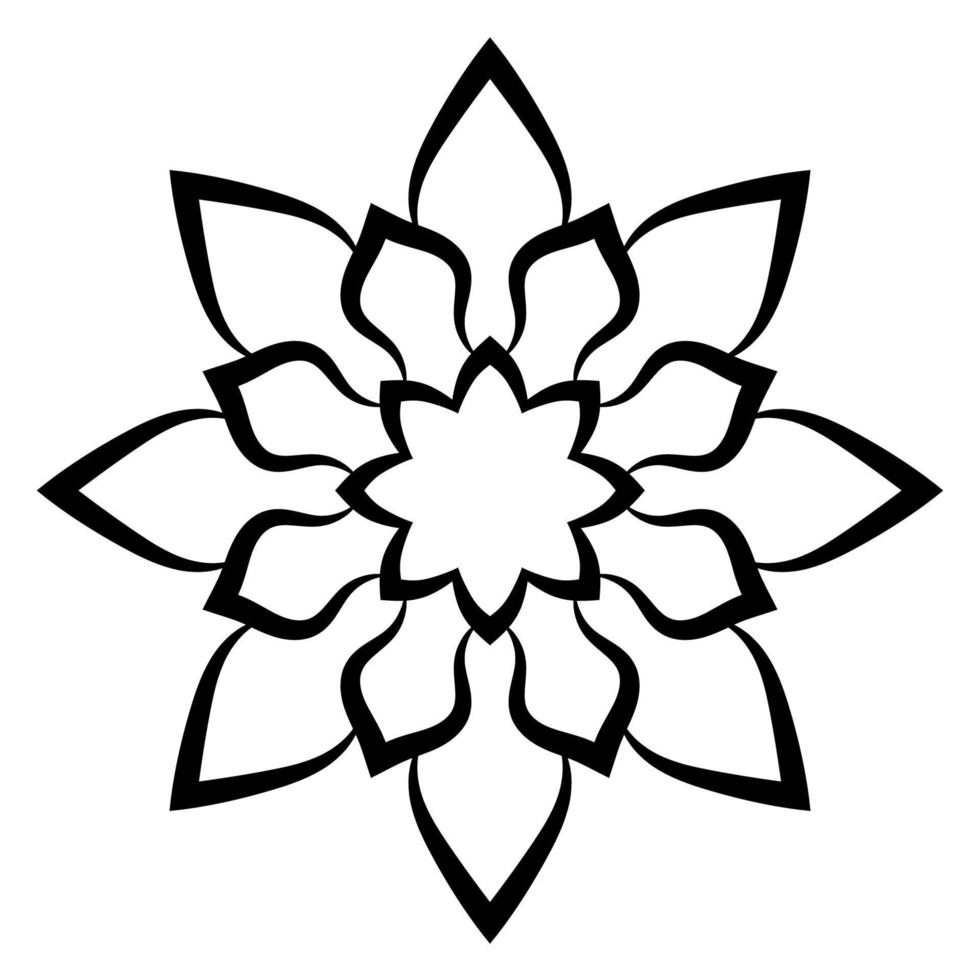 mandala de flores de contorno negro. Doodle elemento decorativo redondo para colorear libro aislado sobre fondo blanco. círculo geométrico floral. vector