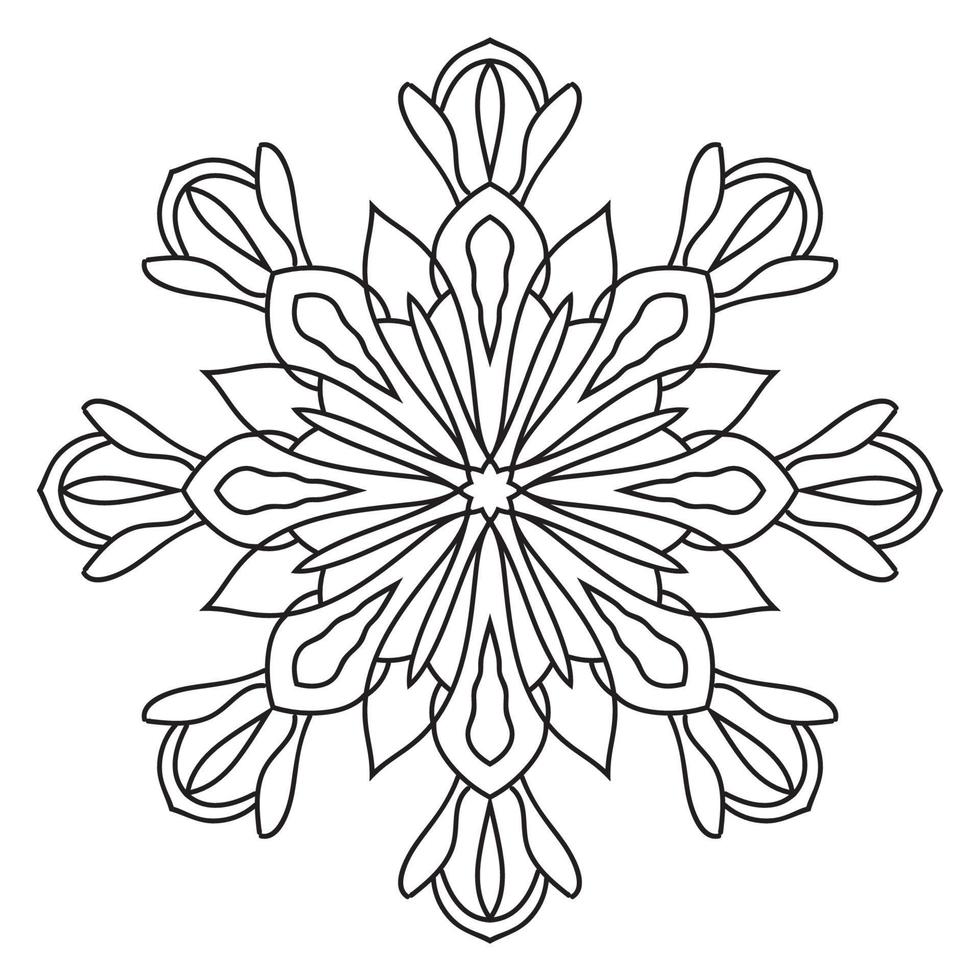 Black outline flower mandala. Doodle round decorative element for coloring book isolated on white background. Floral geometric circle. vector