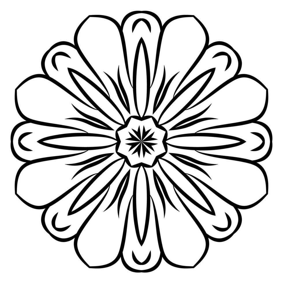 mandala de flores de contorno negro. Doodle elemento decorativo redondo para colorear libro aislado sobre fondo blanco. círculo geométrico floral. vector