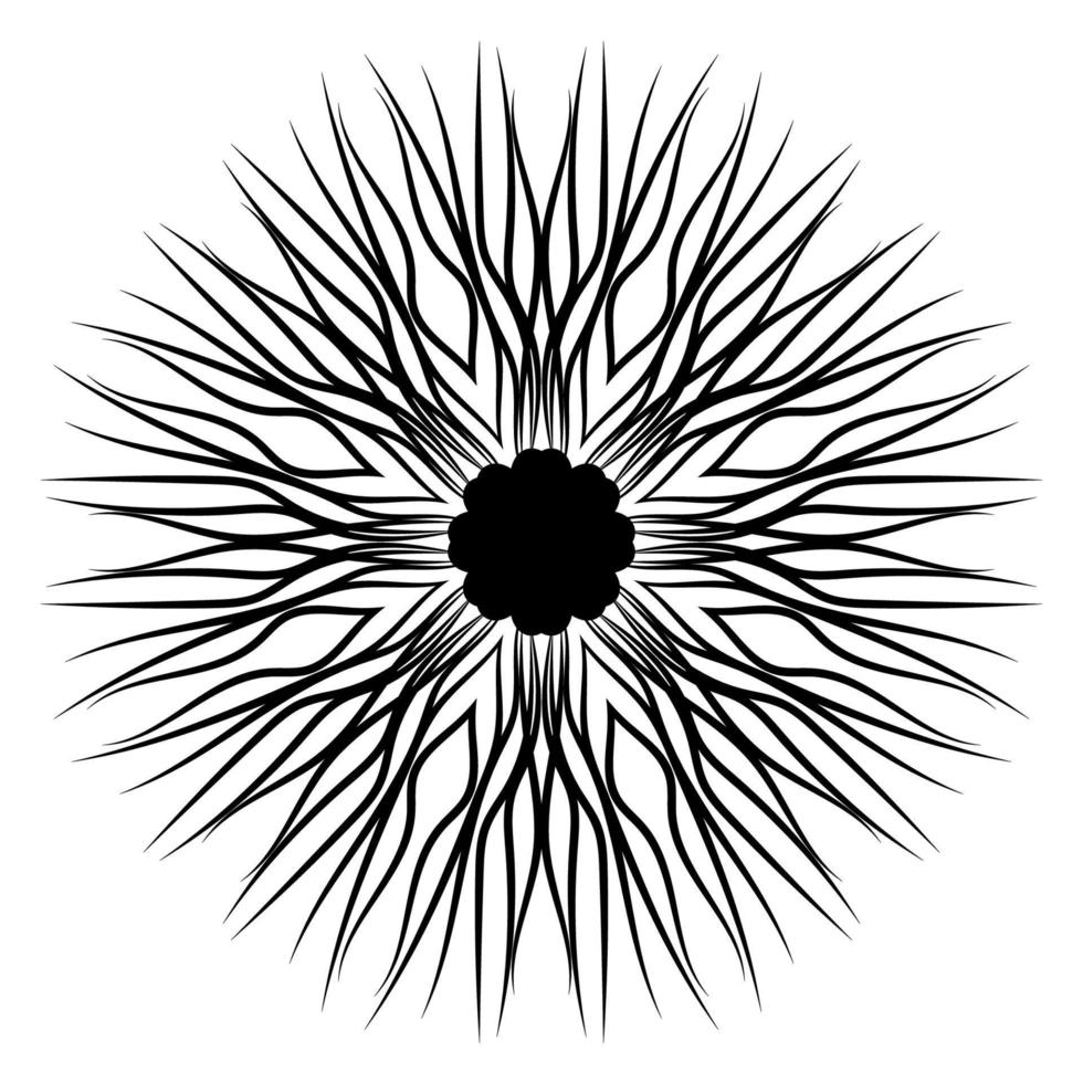 Black outline flower mandala. Doodle round decorative element for coloring book isolated on white background. Floral geometric circle. vector