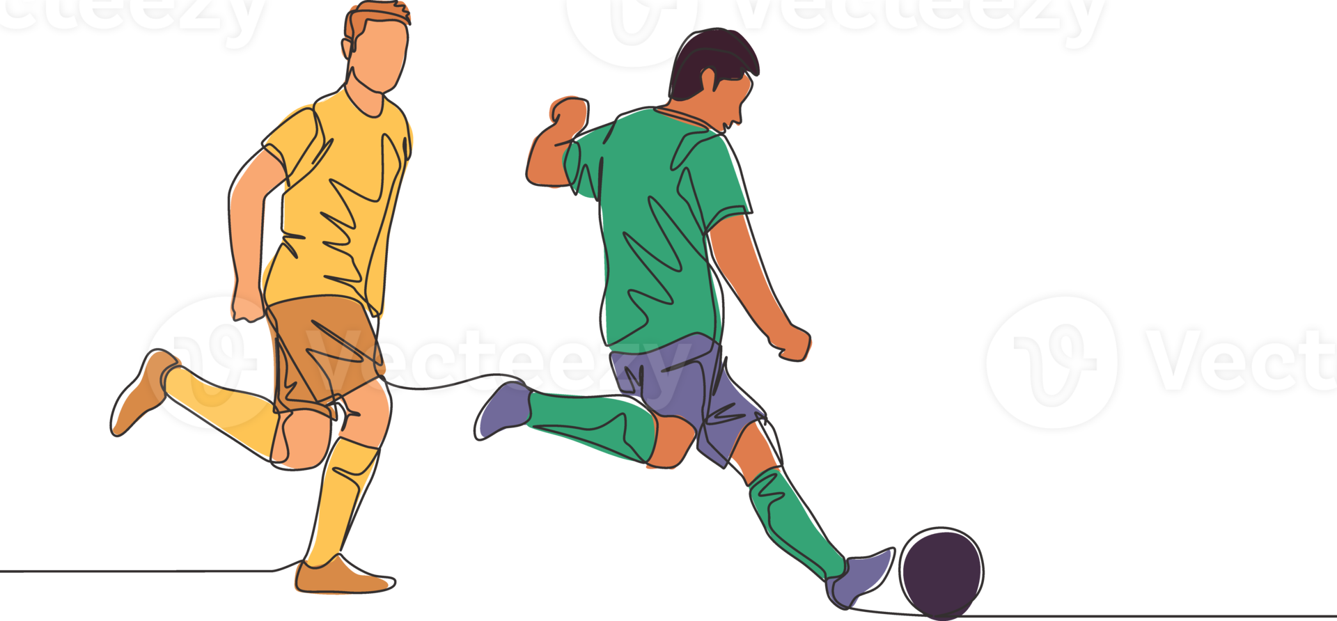 One continuous line drawing of young energetic football player kicking the ball to pass to his teammates. Soccer match sports concept. Single line draw design vector illustration png