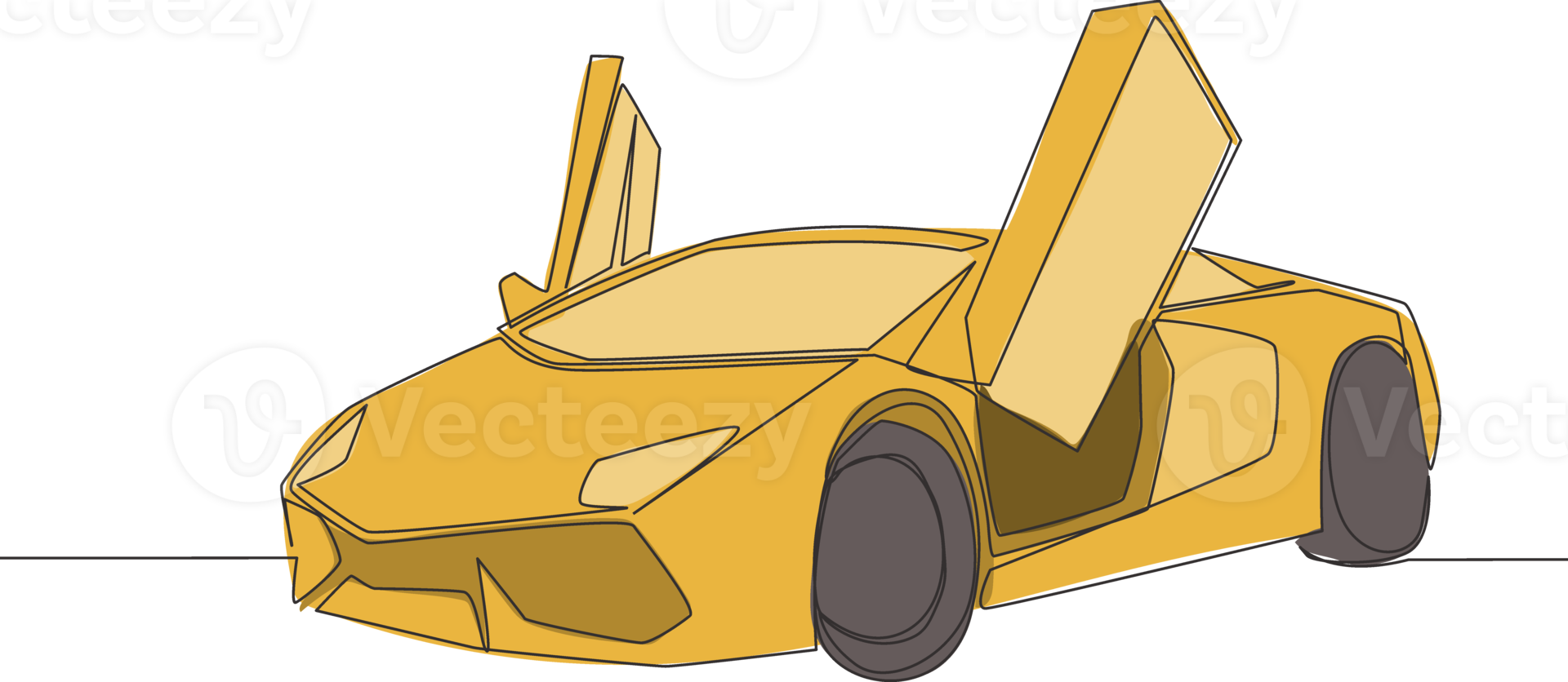 un ligne dessin de luxe sport voiture avec papillon porte ouvert. super voiture véhicule transport concept. Célibataire continu ligne dessiner conception png