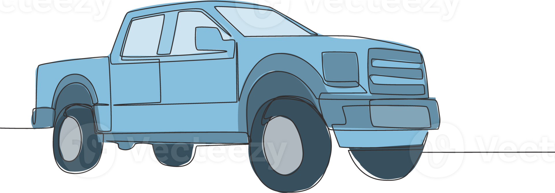 Continuous line drawing of luxury tough pickup car. Cargo carrier vehicle transportation concept. One single continuous line draw design png