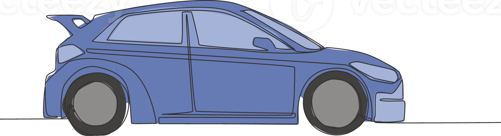 uno línea dibujo de pequeño moderno hatchback coche. urbano ciudad vehículo transporte concepto. soltero continuo línea dibujar diseño png