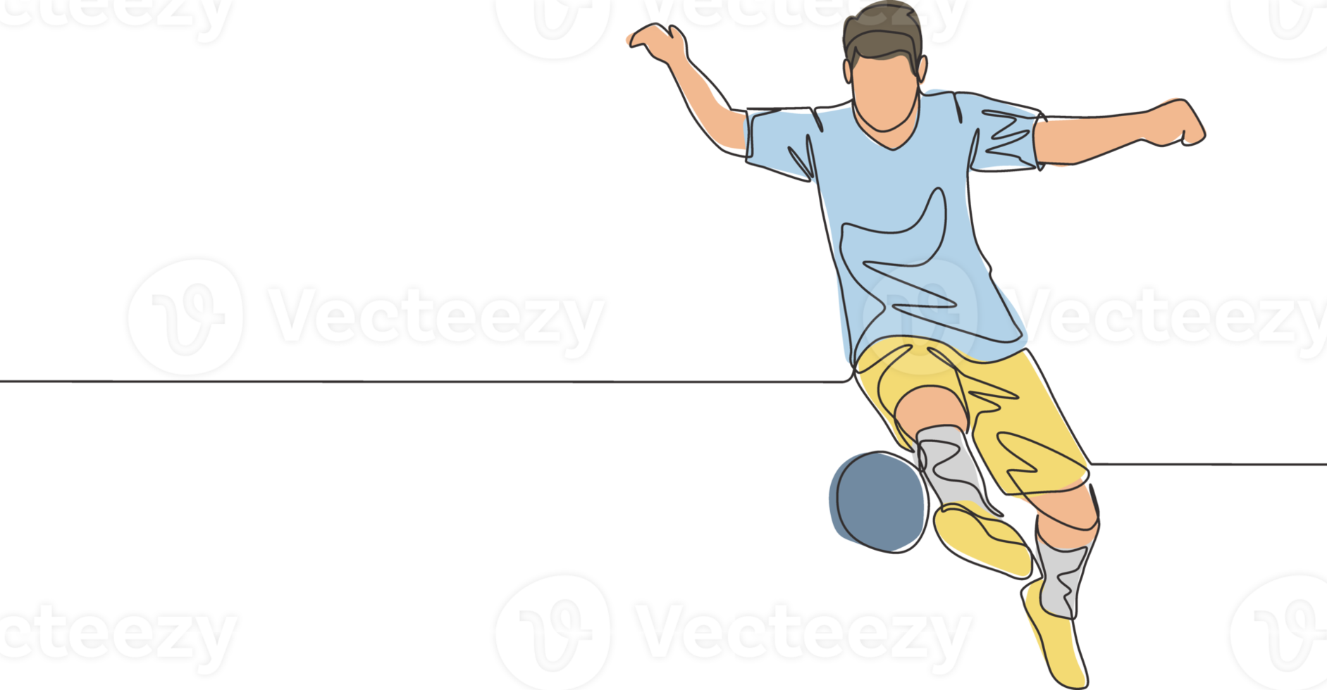 een doorlopend lijn tekening van jong getalenteerd Amerikaans voetbal speler controlerend de bal met zijn Rechtsaf voet. voetbal bij elkaar passen sport- concept. single lijn trek ontwerp vector illustratie png