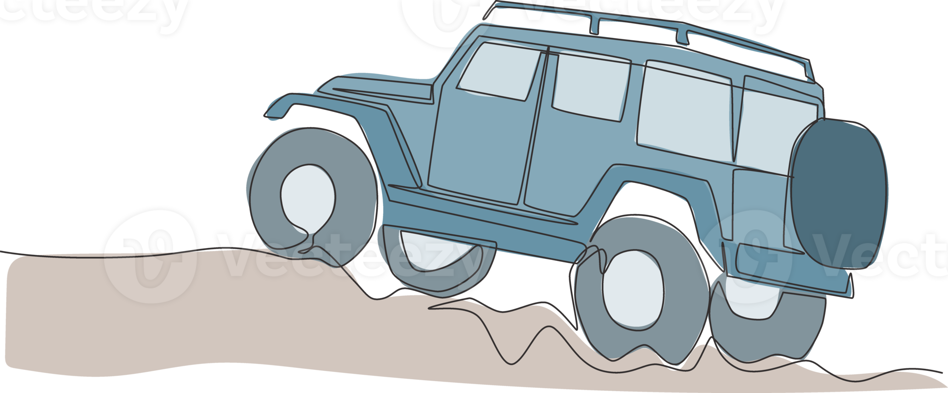 soltero línea dibujo de difícil 4x4 velocidad todoterreno vaquero coche. aventuras fuera del camino reunión vehículo transporte concepto. uno continuo línea dibujar diseño png