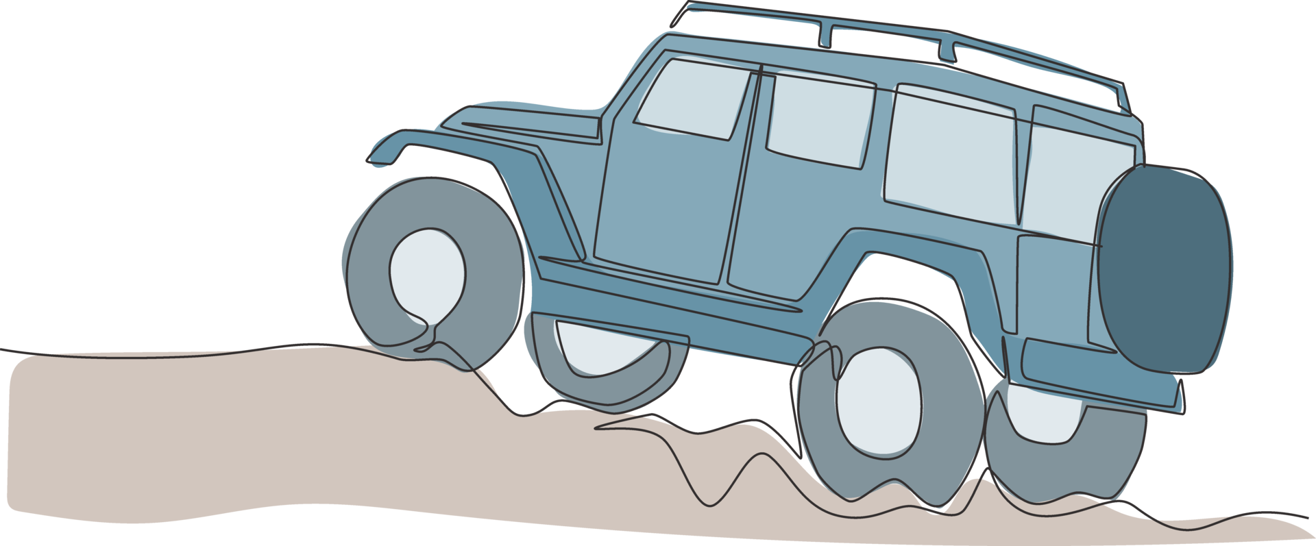 Single line drawing of 4x4 speed wrangler jeep Vector Image