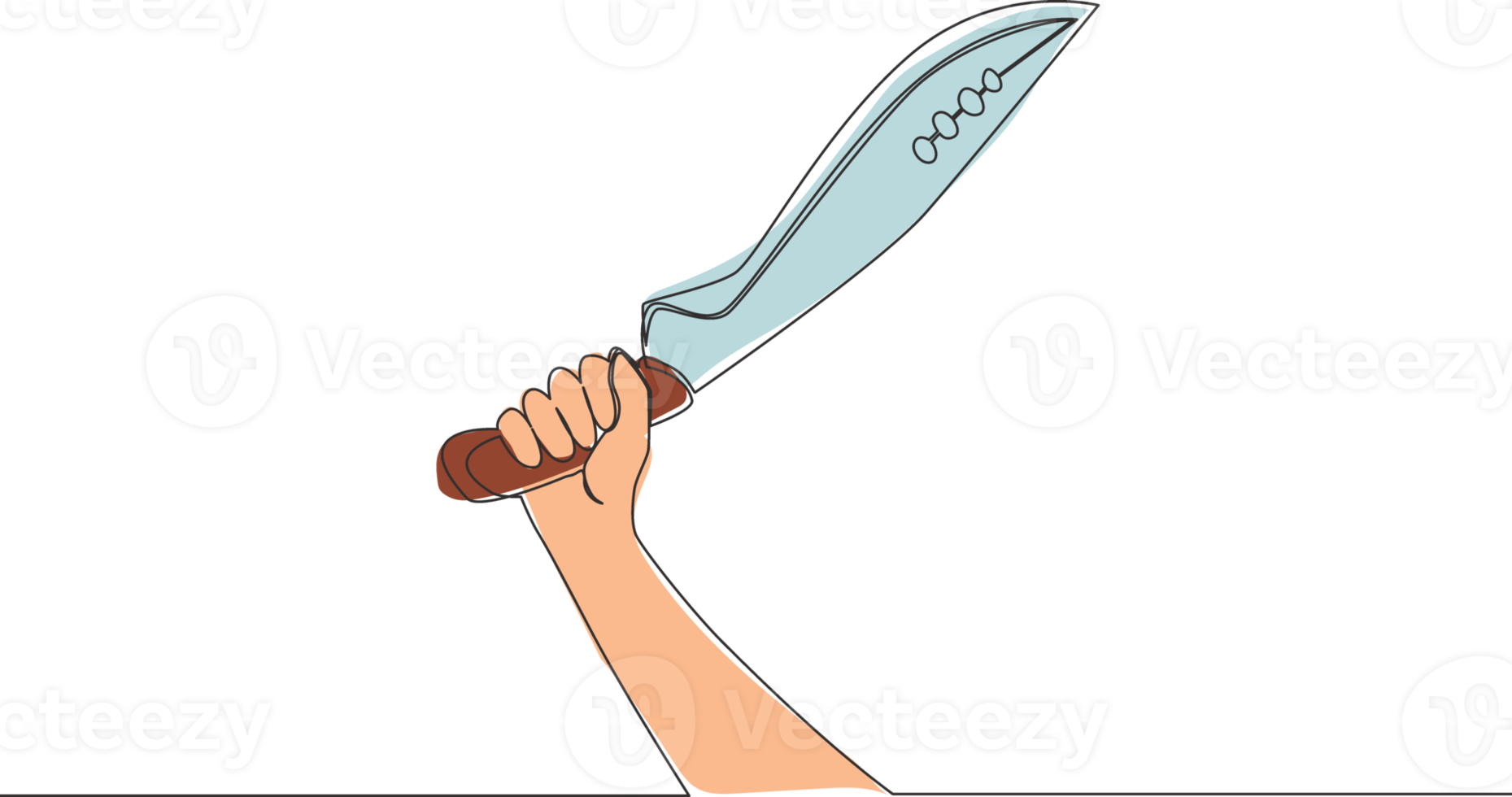 Single continuous line drawing of man holding traditional machete blade. One line draw vector design illustration png