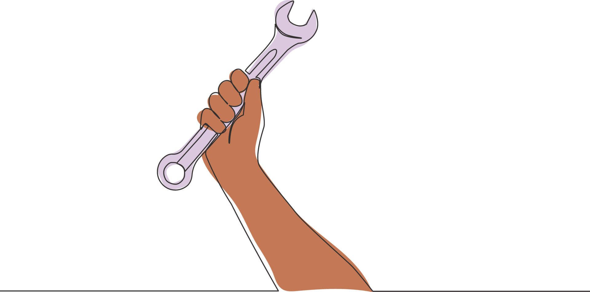 One single line drawing of man holding stainless steel wrench key