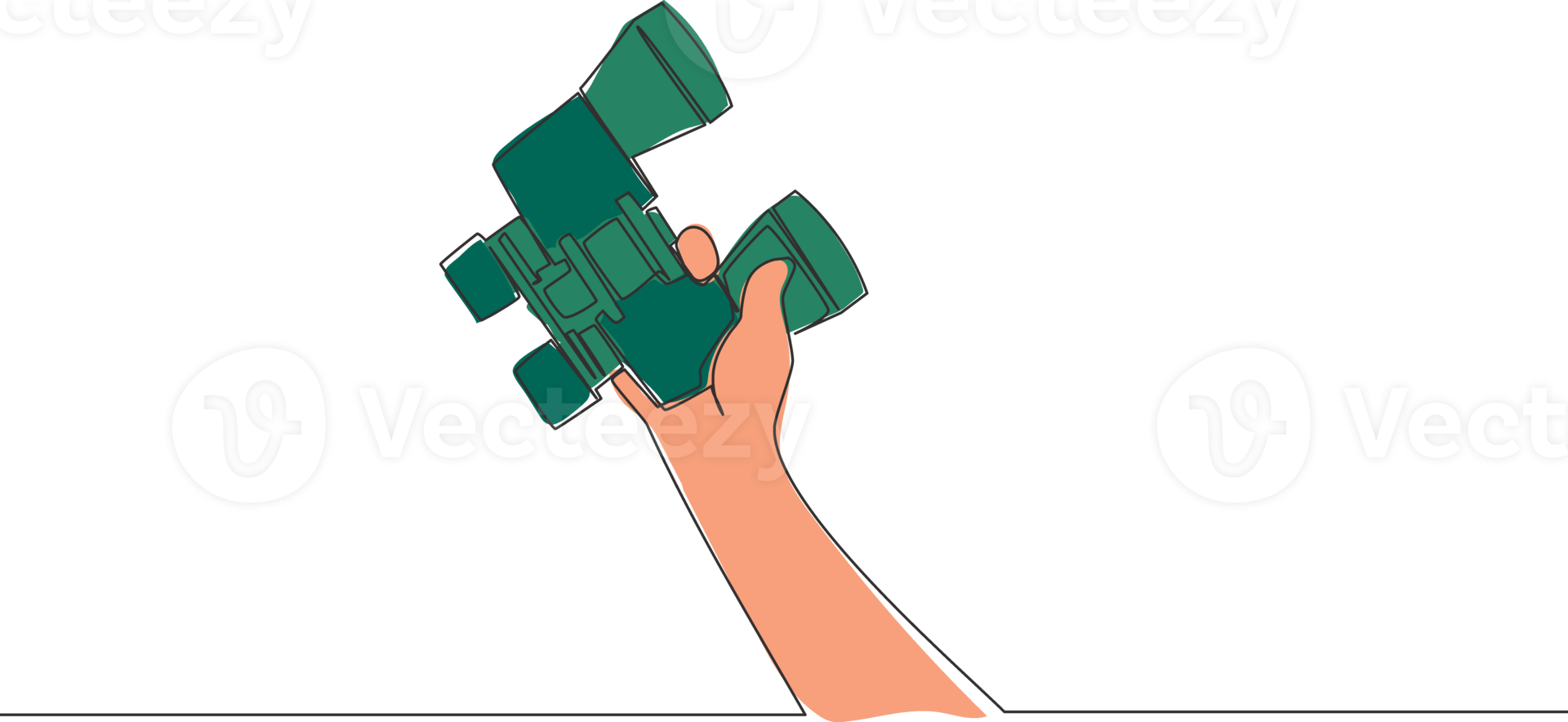 One single line drawing of man holding optical binocular glass. Military surveillance tool concept. Continuous line draw vector design illustration png