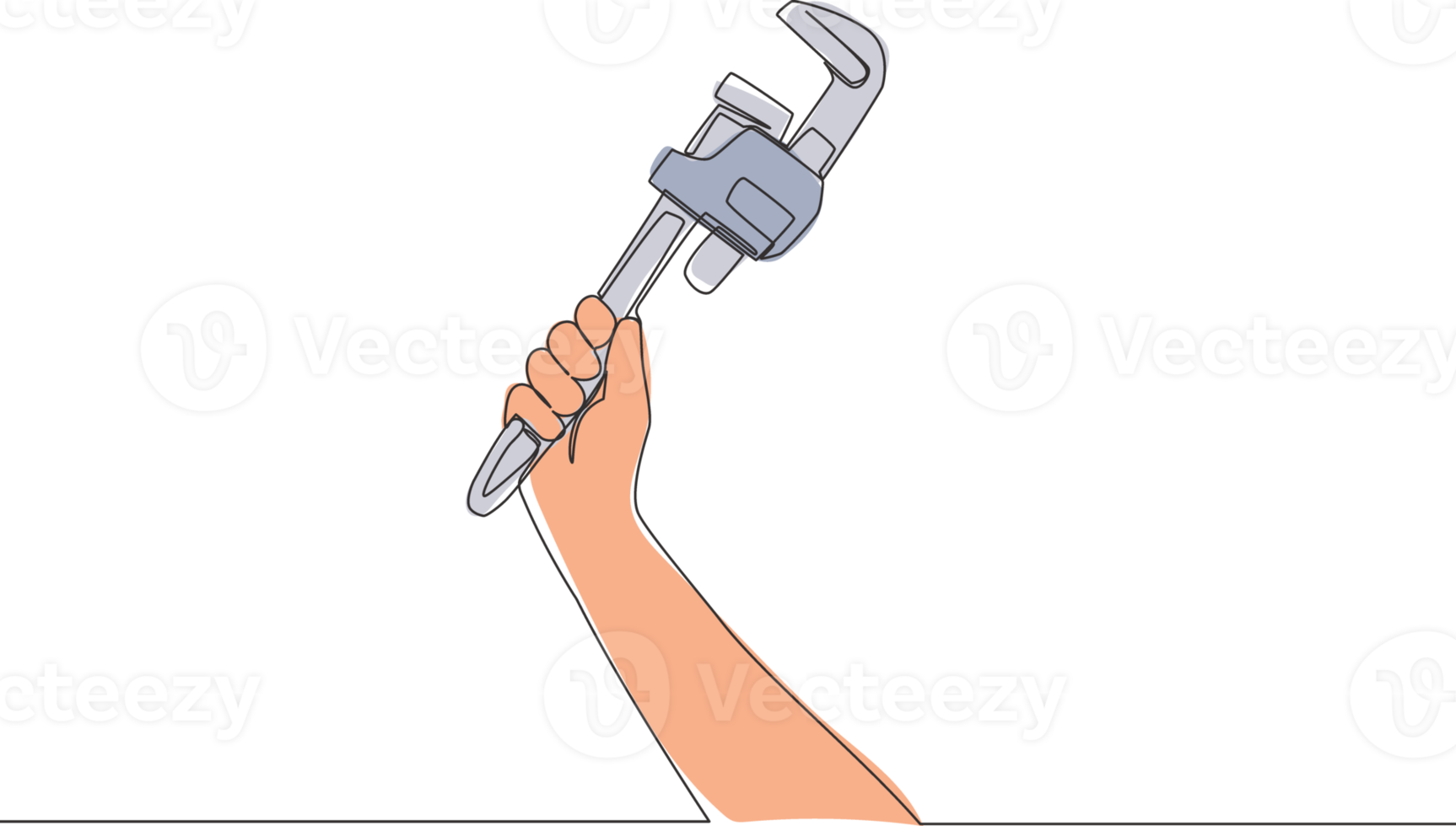 1 solteiro linha desenhando do homem segurando inoxidável aço tubo chave inglesa. faz-tudo Ferramentas conceito. contínuo linha desenhar vetor Projeto ilustração png