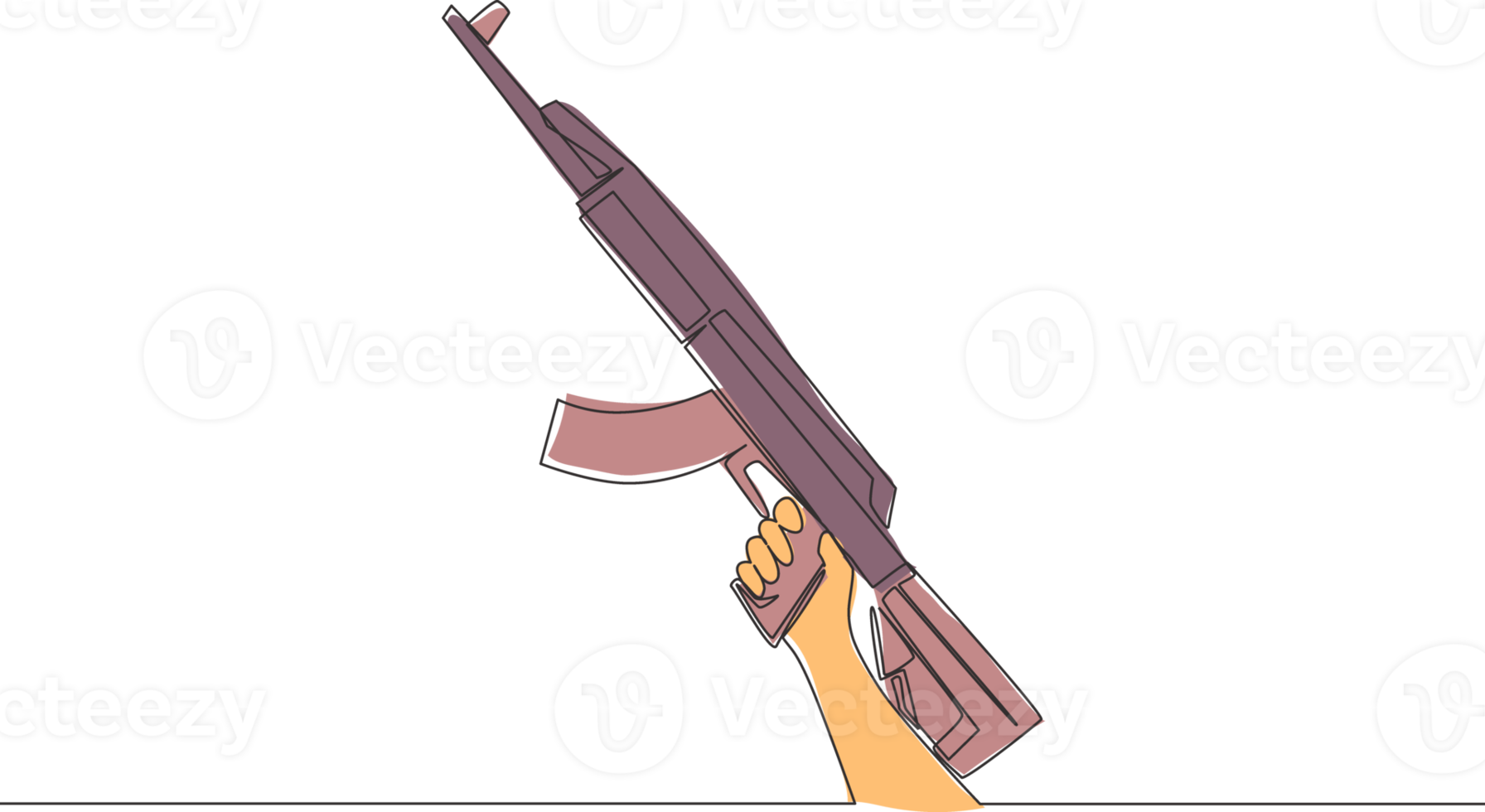 1 contínuo linha desenhando do homem segurando assalto rifle automático pistola. defesa arma conceito. solteiro linha desenhar vetor Projeto ilustração png