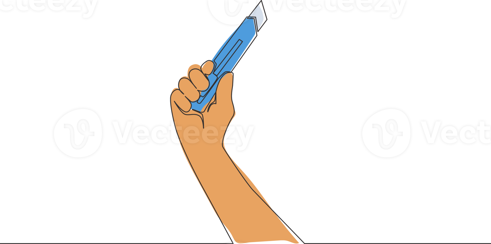 1 solteiro linha desenhando do homem segurando cortador faca. faz-tudo Ferramentas conceito. contínuo linha desenhar vetor Projeto ilustração png