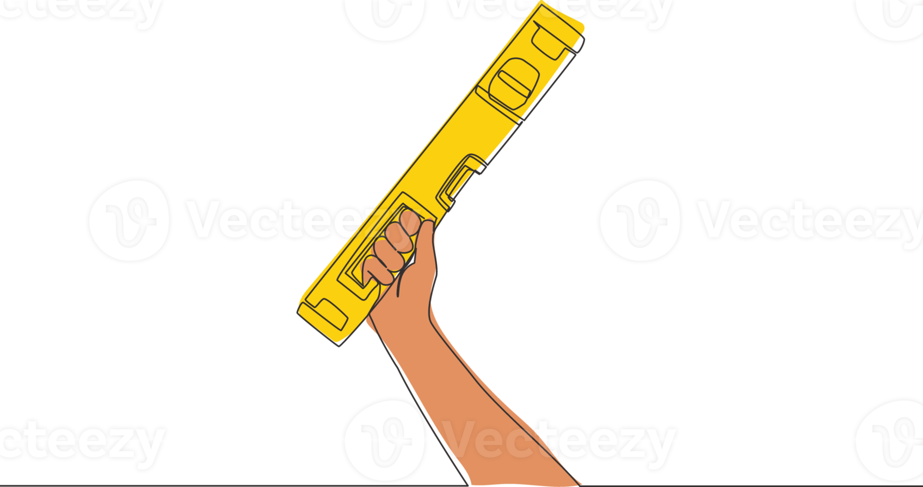One continuous line drawing of man holding bubble spirit or level spirit. Handyman tools concept. Single line draw vector design illustration png
