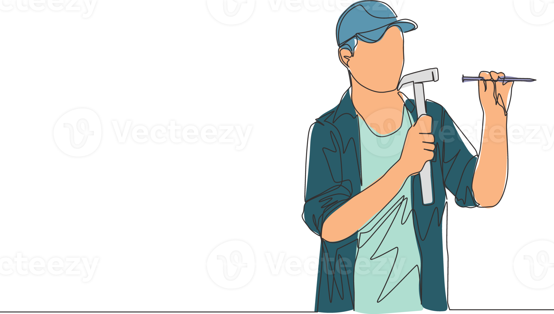 Single continuous line drawing of young attractive male handyman