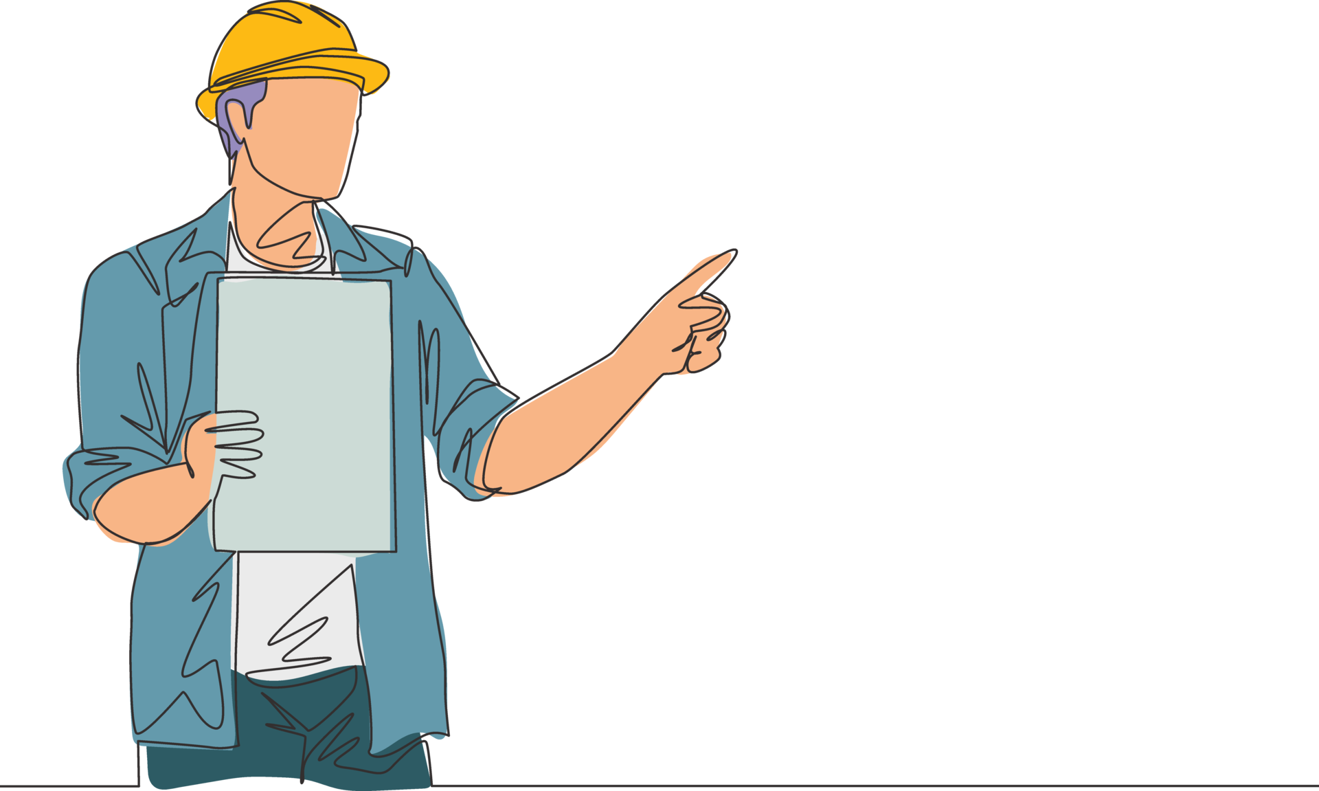 One single line drawing of young construction foreman giving