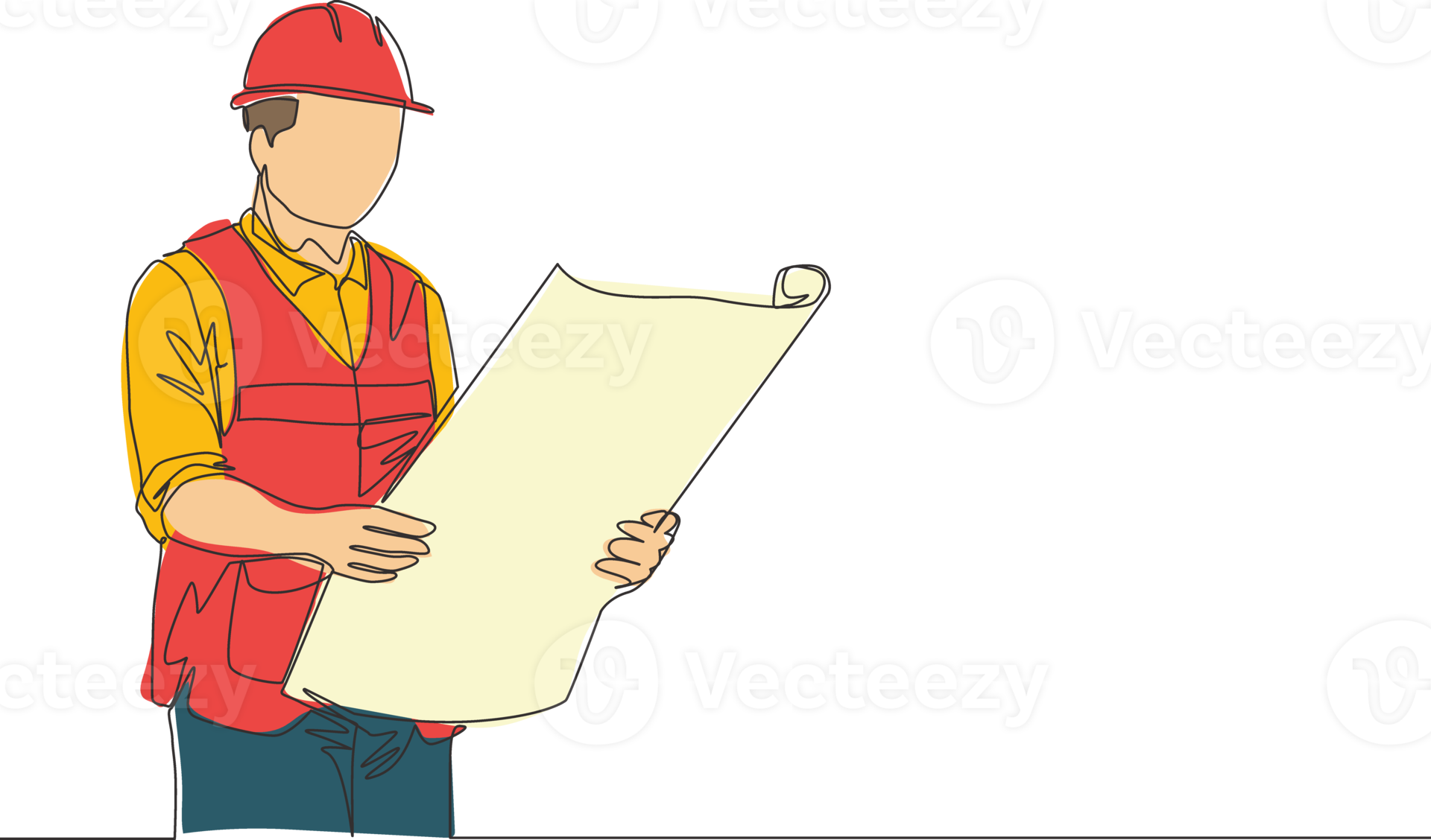 Single continuous line drawing of young attractive architect checking
