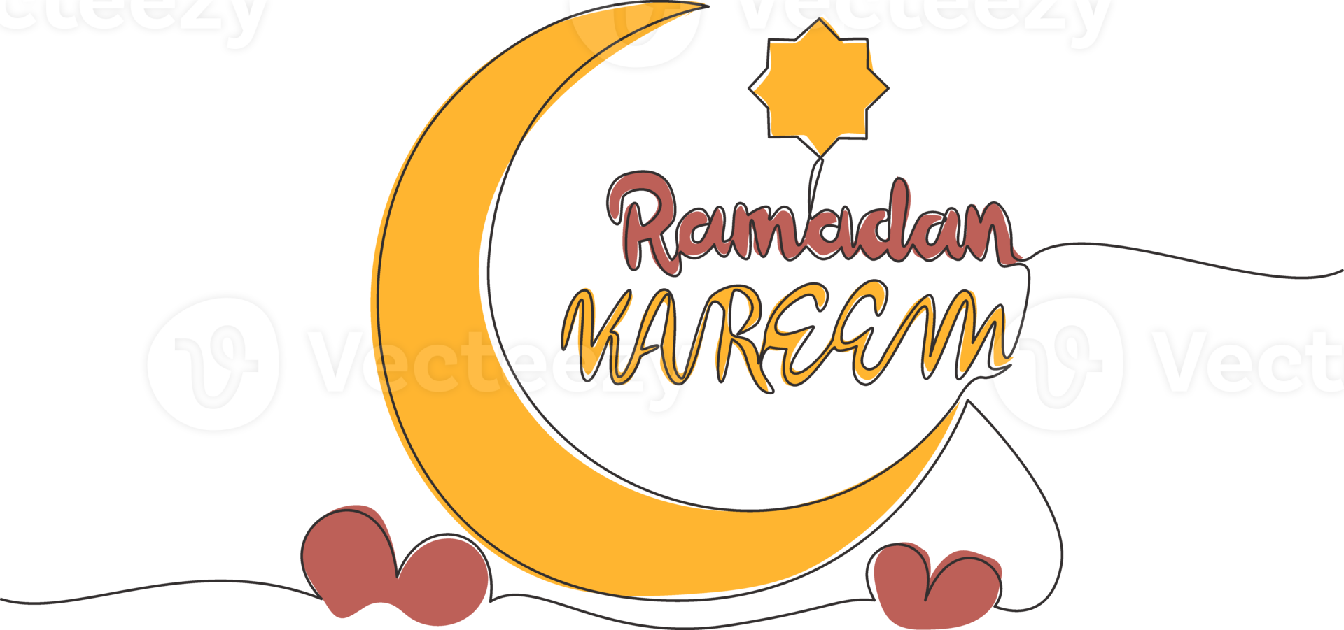 een single lijn tekening van gelukkig eid al fitr mubarak en Ramadan kareem concept. Islamitisch vakantie kalligrafische ontwerp voor afdrukken, groet kaart, banier, poster. doorlopend lijn trek ontwerp illustratie png