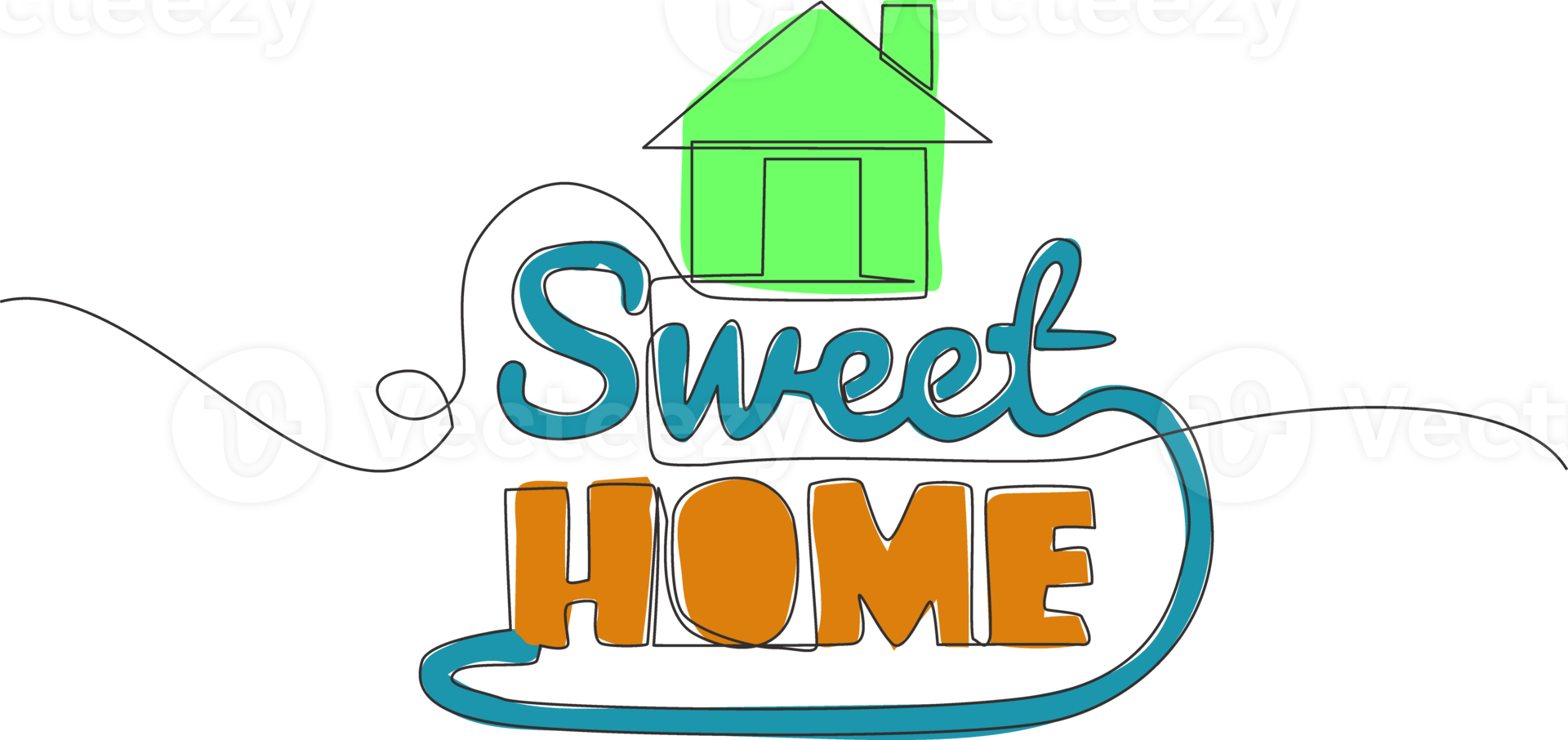 One single line drawing of motivational and inspirational lettering typography quote - Sweet Home. Calligraphic design for print, card, banner, poster. Continuous line draw design illustration png