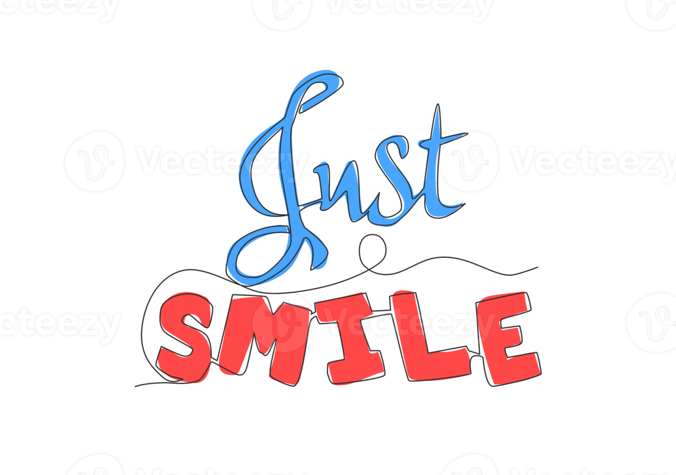 One continuous line drawing of cute and fabulous typography quote - Just Smile. Calligraphic design for print, greeting card, label, banner, poster. Single line draw design vector graphic illustration png