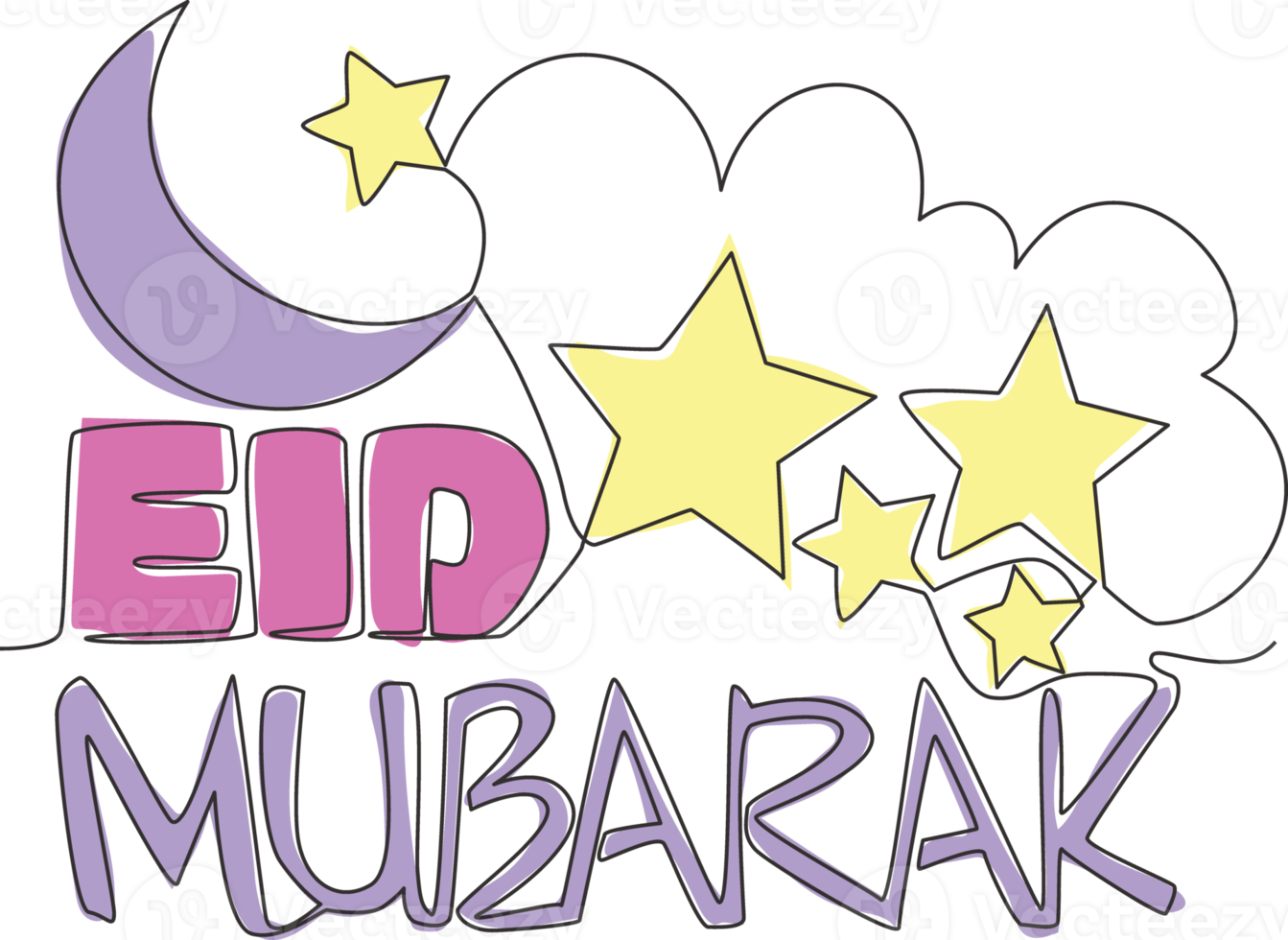 un continu ligne dessin de content eid Al fitr mubarak et Ramadan kareem concept. islamique vacances calligraphique conception pour imprimer, salutation carte, bannière, affiche. Célibataire ligne dessiner conception illustration png