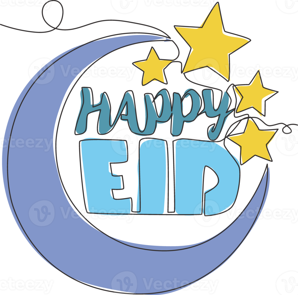 Single kontinuierlich Linie Zeichnung von glücklich eid al fitr Mubarak und Ramadan kareem Konzept. islamisch Urlaub kalligraphisch Design zum drucken, Gruß Karte, Banner, Poster. einer Linie zeichnen Design Illustration png