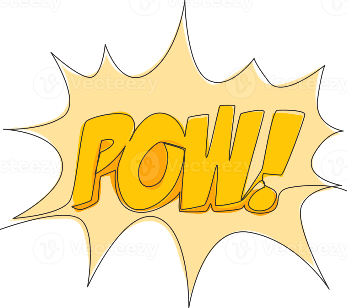 een doorlopend lijn tekening van komisch schattig en koel typografie citaat - pow. kalligrafische ontwerp voor afdrukken, groet kaart, label, banier, poster. single lijn trek ontwerp illustratie grafisch vector png