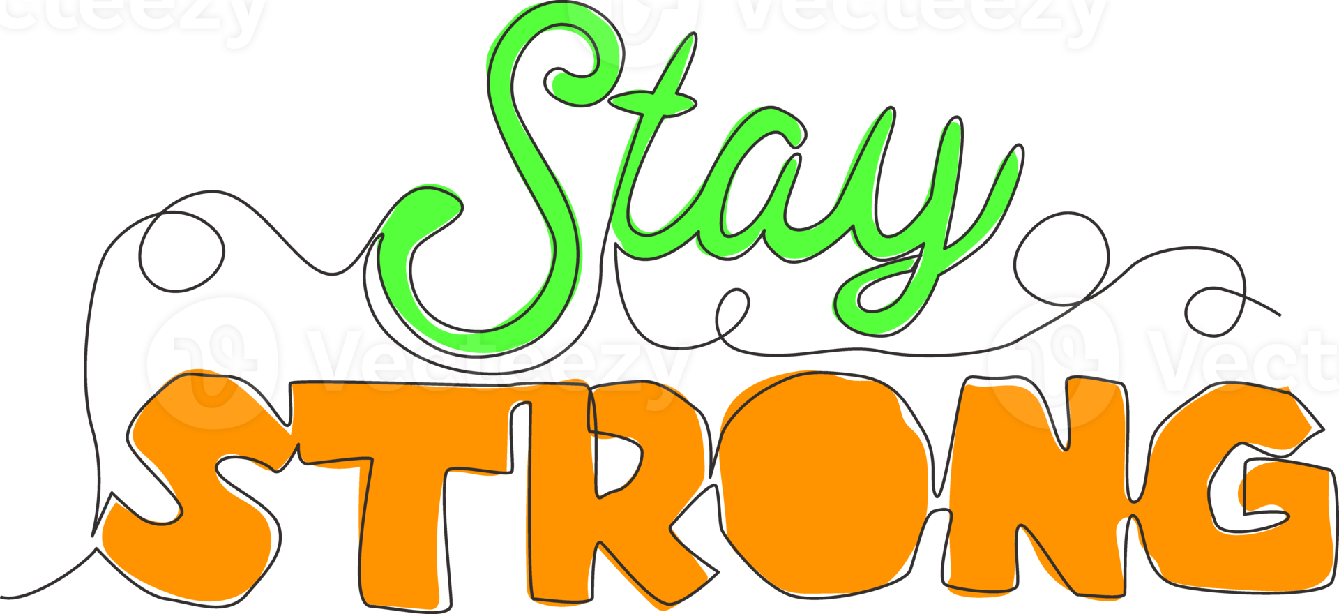 Single continuous line drawing of inspirational and motivational typography quote - Stay Strong. Calligraphic design for print, card, banner, poster. One line draw design illustration graphic vector png