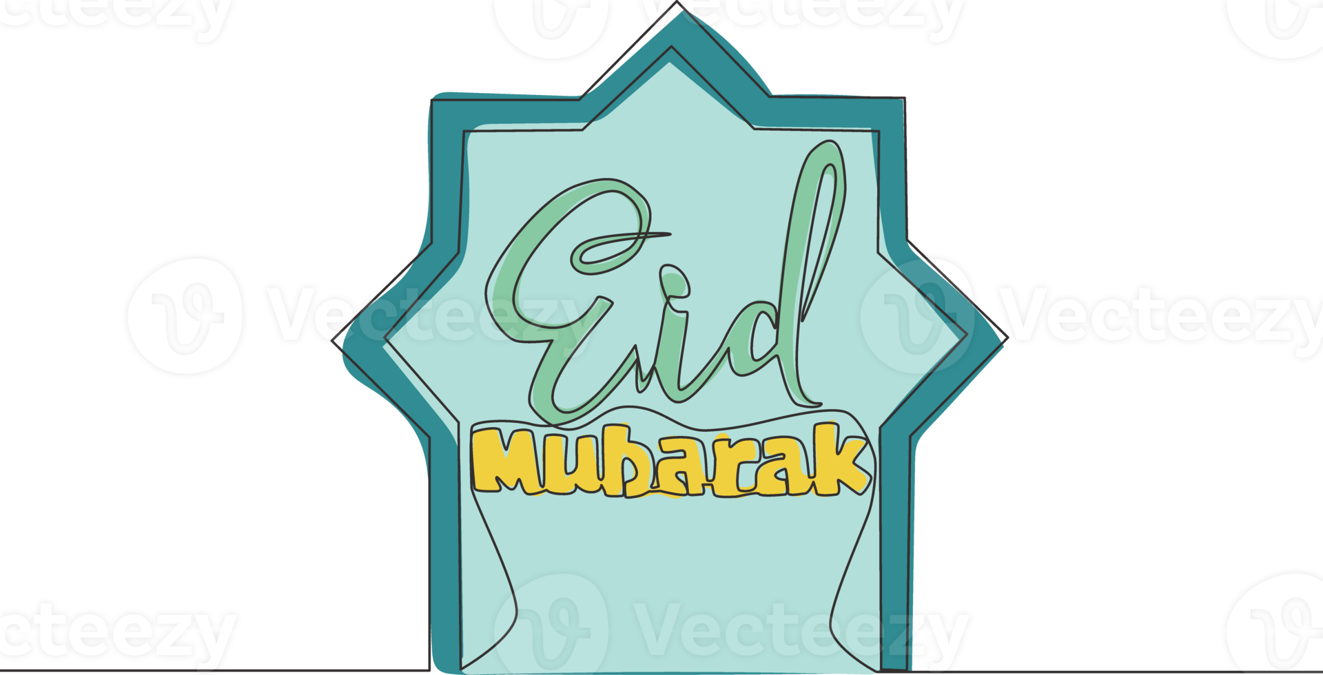 Single kontinuierlich Linie Zeichnung von glücklich eid al fitr Mubarak und Ramadan kareem Konzept. islamisch Urlaub kalligraphisch Design zum drucken, Gruß Karte, Banner, Poster. einer Linie zeichnen Design Illustration png